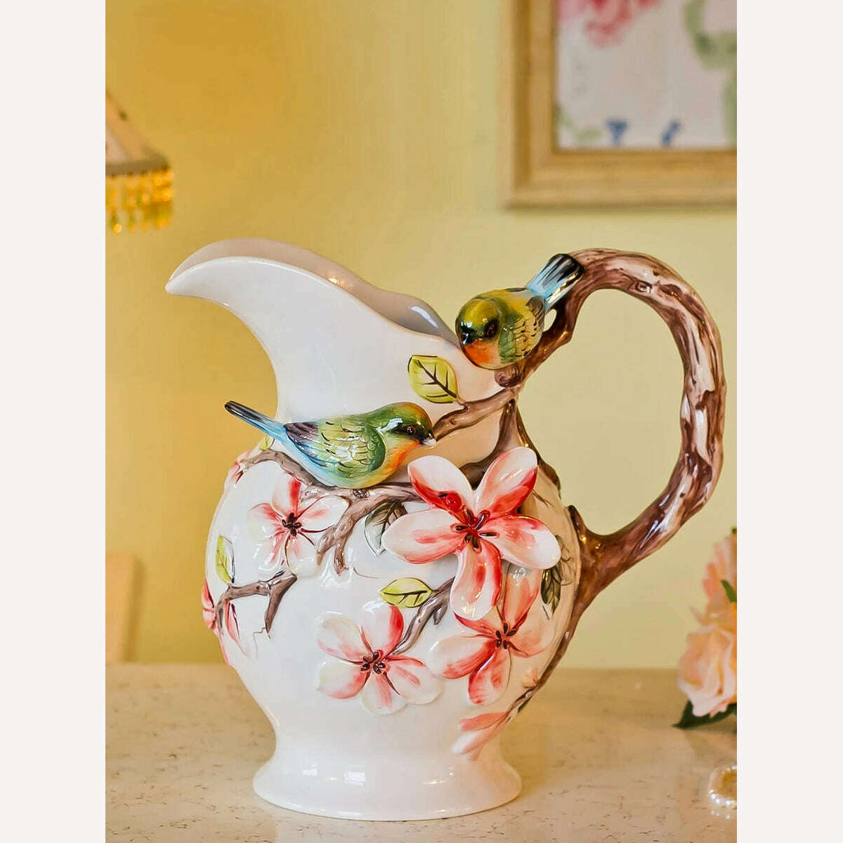 KIMLUD, Ceramic Birds Flowers Vase Pot, Home Decor, Wedding Decoration, Office, Study, Living Room, Dining Table, Interior, KIMLUD Womens Clothes