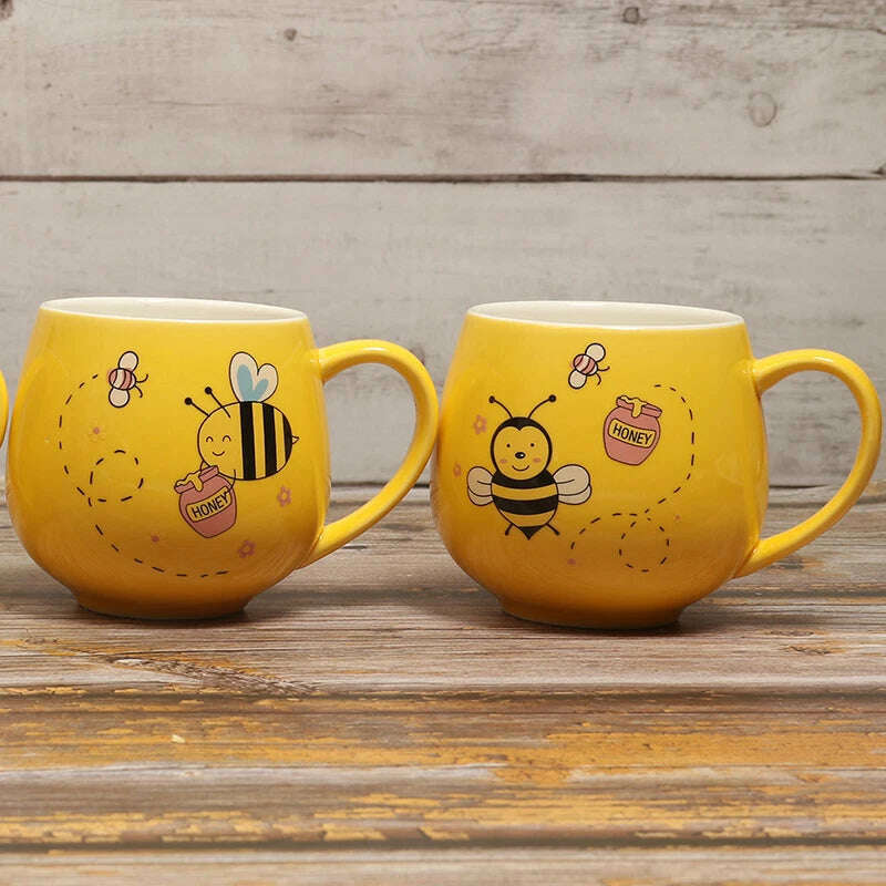 KIMLUD, Ceramic Coffee Mug 11OZ Milk Cup Drinkware Yellow bee Pattern Teacup Simple Creative Mugs handle cup, KIMLUD Womens Clothes