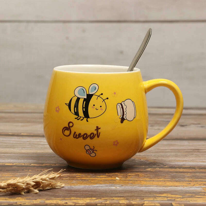 KIMLUD, Ceramic Coffee Mug 11OZ Milk Cup Drinkware Yellow bee Pattern Teacup Simple Creative Mugs handle cup, KIMLUD Womens Clothes