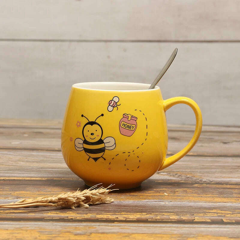 KIMLUD, Ceramic Coffee Mug 11OZ Milk Cup Drinkware Yellow bee Pattern Teacup Simple Creative Mugs handle cup, A / 350ml, KIMLUD Womens Clothes