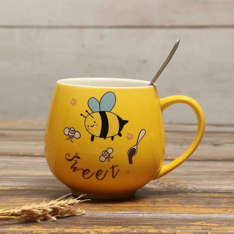 KIMLUD, Ceramic Coffee Mug 11OZ Milk Cup Drinkware Yellow bee Pattern Teacup Simple Creative Mugs handle cup, D / 350ml, KIMLUD Womens Clothes