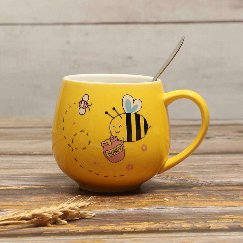 KIMLUD, Ceramic Coffee Mug 11OZ Milk Cup Drinkware Yellow bee Pattern Teacup Simple Creative Mugs handle cup, C / 350ml, KIMLUD Womens Clothes