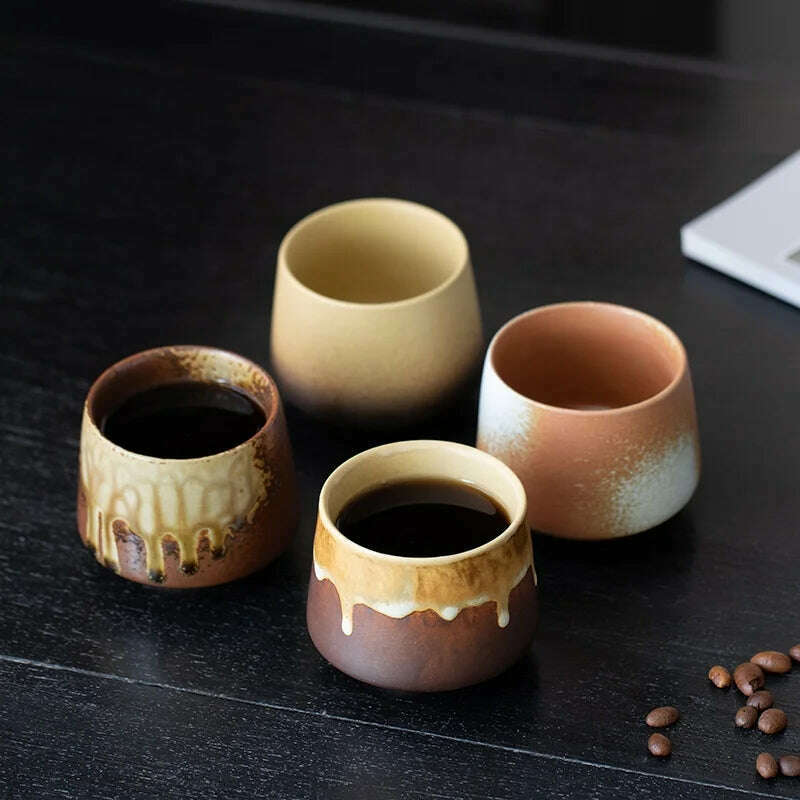 Ceramic Cup Vintage Coarse Pottery Coffee Cup Porcelain Personal Single Pottery Tea Cups Drinkware Wine Mug Water Mugs - KIMLUD
