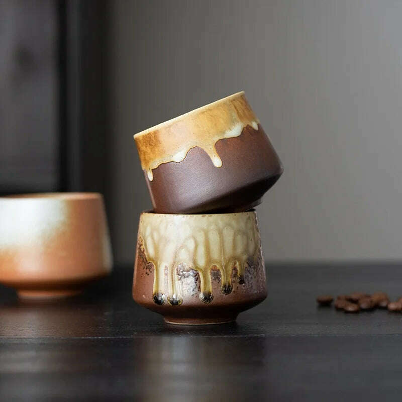 Ceramic Cup Vintage Coarse Pottery Coffee Cup Porcelain Personal Single Pottery Tea Cups Drinkware Wine Mug Water Mugs - KIMLUD