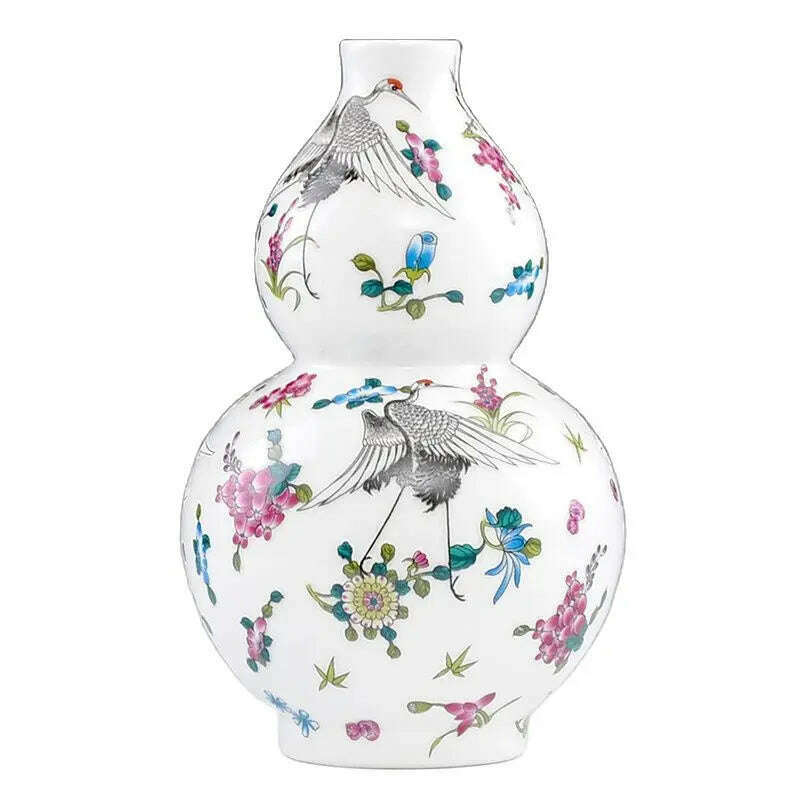 KIMLUD, Ceramic Enamel Luminous Porcelain Art Gourd Vase Decoration Home Furnishing Birds'Twitter And Fragrance Of Flowers, Default Title, KIMLUD Womens Clothes