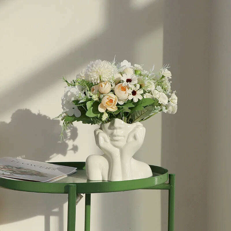 Ceramic Face Vase Head Body Human Shaped Flower Pot Photography Props for Indoor Outdoor Table Home Wedding Centerpiece Decor - KIMLUD