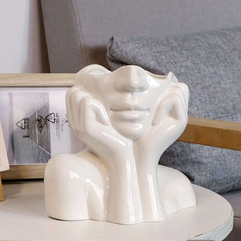 Ceramic Face Vase Head Body Human Shaped Flower Pot Photography Props for Indoor Outdoor Table Home Wedding Centerpiece Decor - KIMLUD
