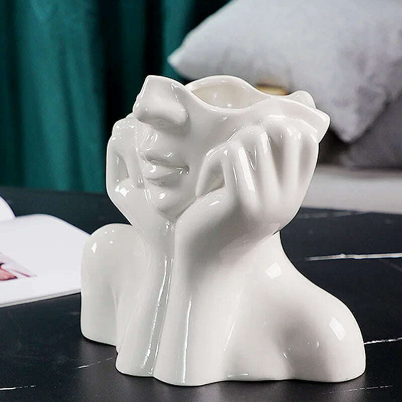 Ceramic Face Vase Head Body Human Shaped Flower Pot Photography Props for Indoor Outdoor Table Home Wedding Centerpiece Decor - KIMLUD