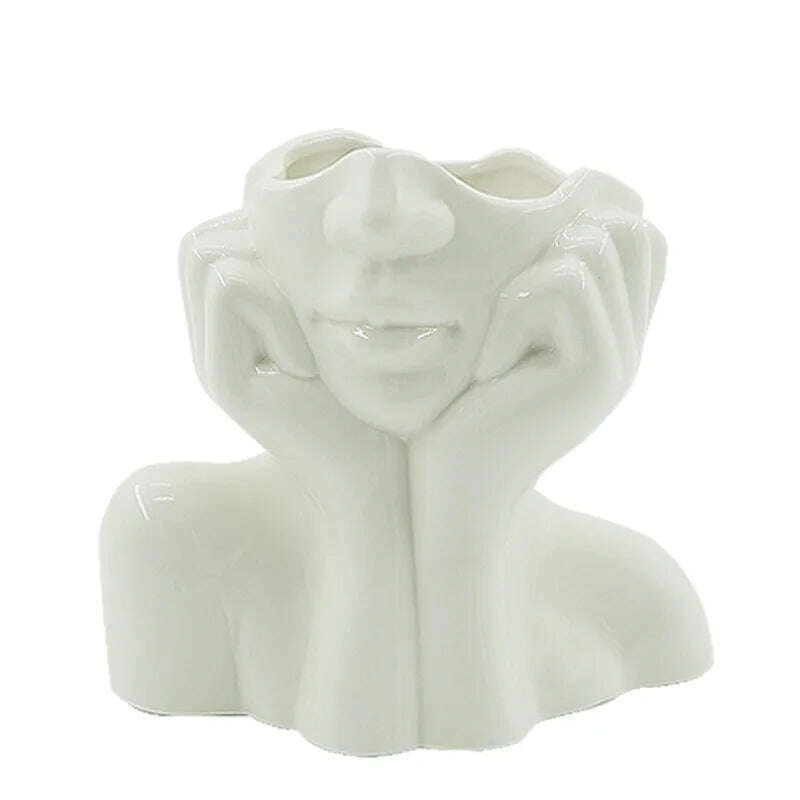 Ceramic Face Vase Head Body Human Shaped Flower Pot Photography Props for Indoor Outdoor Table Home Wedding Centerpiece Decor - KIMLUD