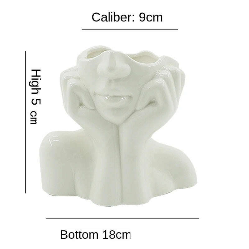 Ceramic Face Vase Head Body Human Shaped Flower Pot Photography Props for Indoor Outdoor Table Home Wedding Centerpiece Decor - KIMLUD