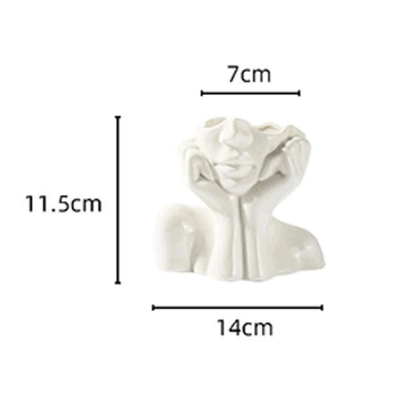 Ceramic Face Vase Head Body Human Shaped Flower Pot Photography Props for Indoor Outdoor Table Home Wedding Centerpiece Decor - KIMLUD