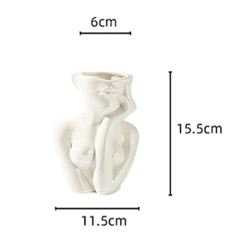 Ceramic Face Vase Head Body Human Shaped Flower Pot Photography Props for Indoor Outdoor Table Home Wedding Centerpiece Decor - KIMLUD