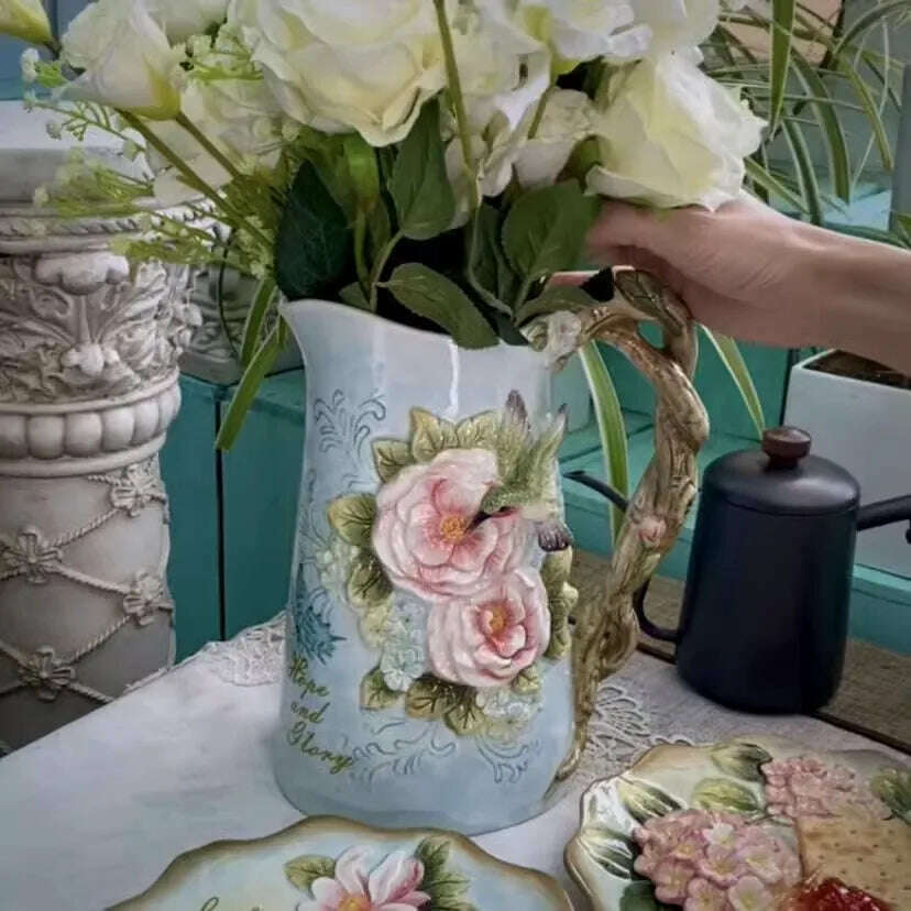 KIMLUD, Ceramic Hummingbird Flowers Vase Pot, Home Decor, Wedding Decoration, Office, Study, Living Room, Dining Table, Interior, A, KIMLUD Womens Clothes