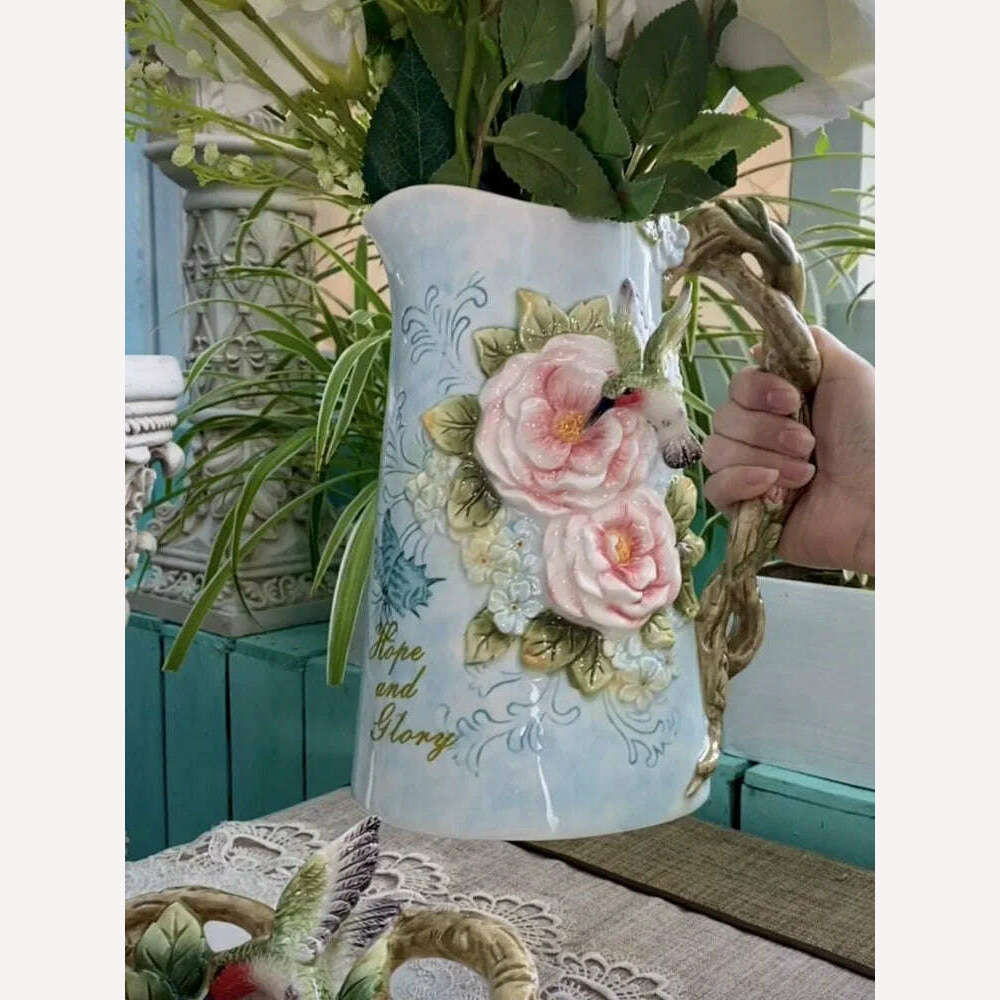 KIMLUD, Ceramic Hummingbird Flowers Vase Pot, Home Decor, Wedding Decoration, Office, Study, Living Room, Dining Table, Interior, KIMLUD Womens Clothes