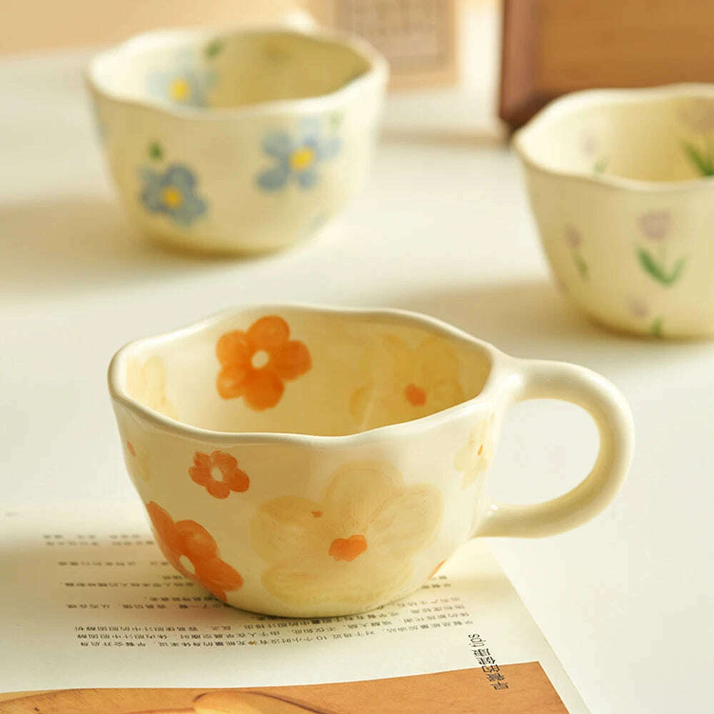 KIMLUD, Ceramic Mugs Coffee Cups Hand Pinched Irregular Flower Milk Tea Cup Ins Korean Style Oatmeal Breakfast Mug Drinkware Kitchen, KIMLUD Womens Clothes