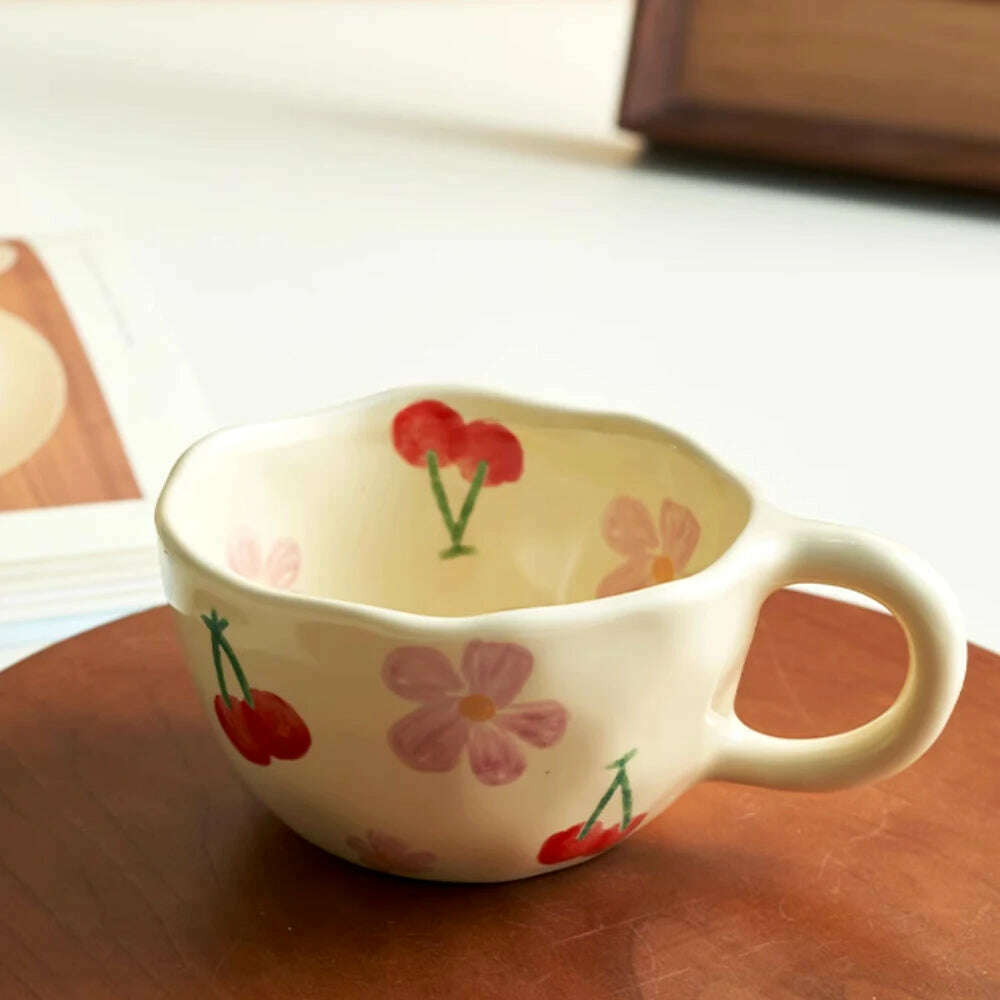 Ceramic Mugs Coffee Cups Hand Pinched Irregular Flower Milk Tea Cup Ins Korean Style Oatmeal Breakfast Mug Drinkware Kitchen - KIMLUD