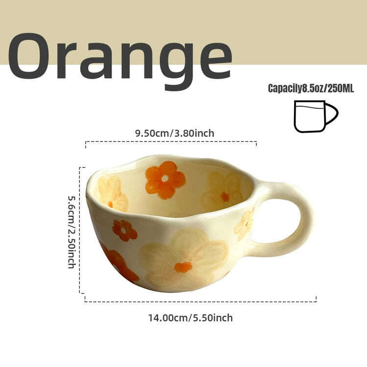 KIMLUD, Ceramic Mugs Coffee Cups Hand Pinched Irregular Flower Milk Tea Cup Ins Korean Style Oatmeal Breakfast Mug Drinkware Kitchen, Orange flower / 201-300ml, KIMLUD Womens Clothes