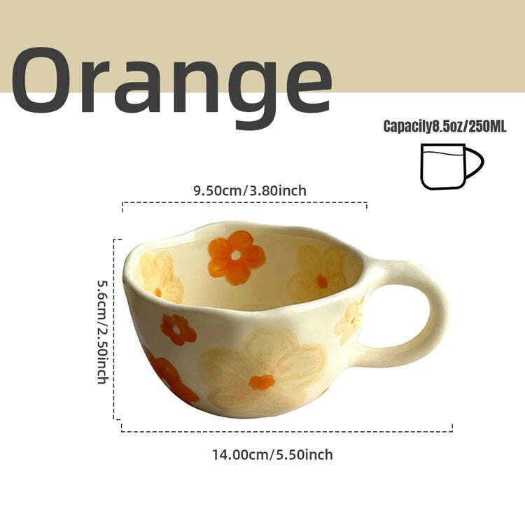 Ceramic Mugs Coffee Cups Hand Pinched Irregular Flower Milk Tea Cup Ins Korean Style Oatmeal Breakfast Mug Drinkware Kitchen - KIMLUD