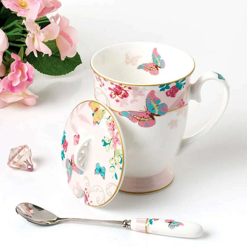 KIMLUD, Ceramic Plate Set Glazes Party Flora Tableware Set Porcelain Breakfast Dessert Plates Dishes Noodle Bowl Coffee Cup Home Decor, Cup spoon, KIMLUD Womens Clothes