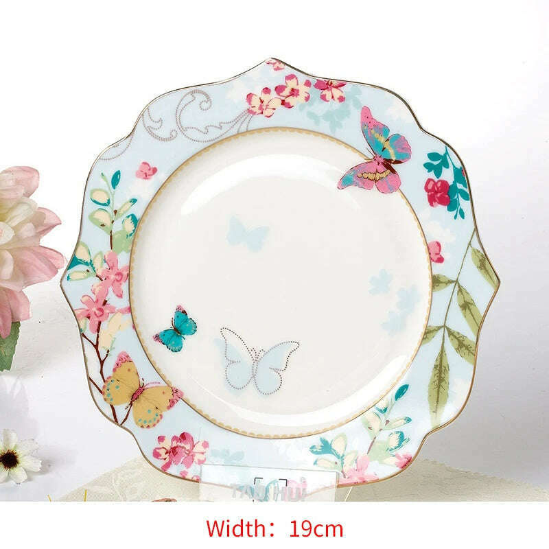 KIMLUD, Ceramic Plate Set Glazes Party Flora Tableware Set Porcelain Breakfast Dessert Plates Dishes Noodle Bowl Coffee Cup Home Decor, blue 8 inch plate, KIMLUD Womens Clothes