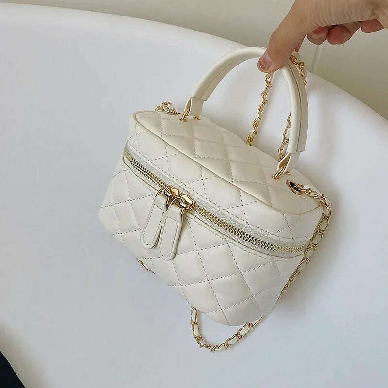 KIMLUD, Chain Sewing Thread Zipper Fashionable Pu Women's Shoulder Bag 2024 New Summer Women's Handbag Hot Selling Box Crossbody Bag, KIMLUD Womens Clothes