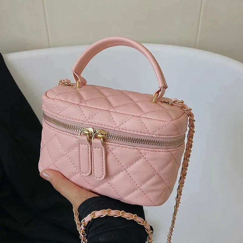 KIMLUD, Chain Sewing Thread Zipper Fashionable Pu Women's Shoulder Bag 2024 New Summer Women's Handbag Hot Selling Box Crossbody Bag, KIMLUD Womens Clothes
