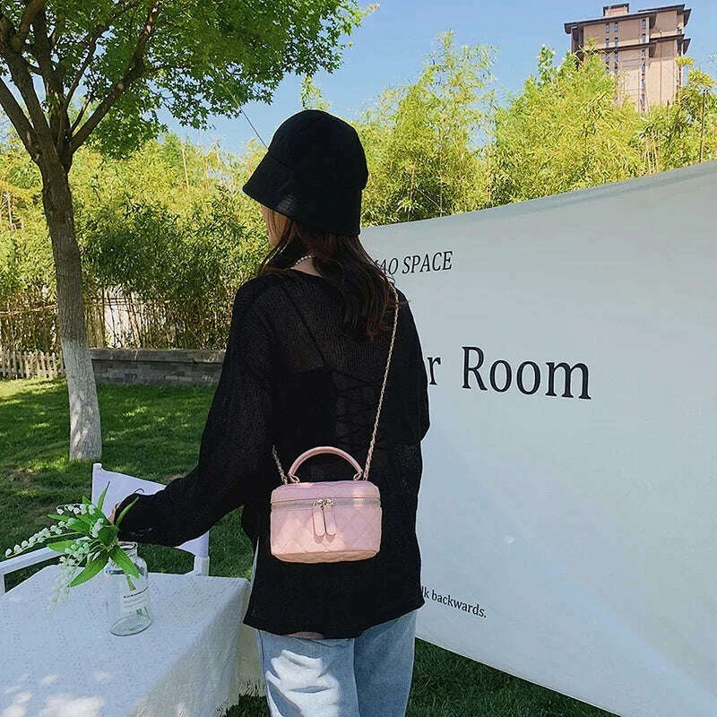KIMLUD, Chain Sewing Thread Zipper Fashionable Pu Women's Shoulder Bag 2024 New Summer Women's Handbag Hot Selling Box Crossbody Bag, KIMLUD Womens Clothes