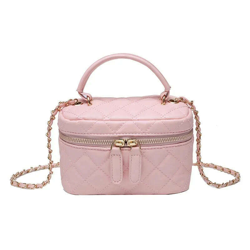 KIMLUD, Chain Sewing Thread Zipper Fashionable Pu Women's Shoulder Bag 2024 New Summer Women's Handbag Hot Selling Box Crossbody Bag, pink large, KIMLUD APPAREL - Womens Clothes