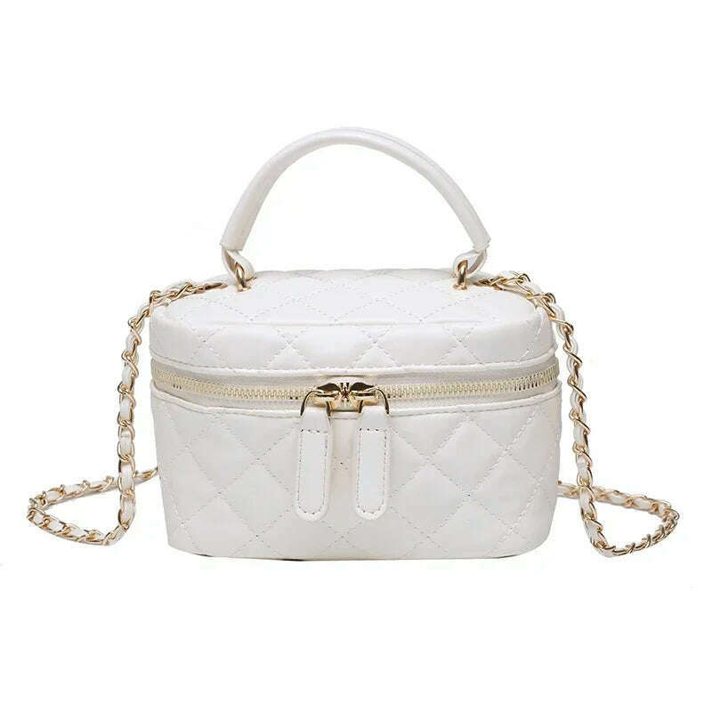 KIMLUD, Chain Sewing Thread Zipper Fashionable Pu Women's Shoulder Bag 2024 New Summer Women's Handbag Hot Selling Box Crossbody Bag, white large, KIMLUD APPAREL - Womens Clothes