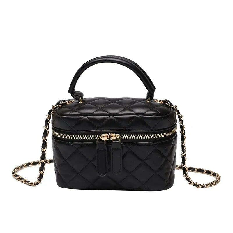 KIMLUD, Chain Sewing Thread Zipper Fashionable Pu Women's Shoulder Bag 2024 New Summer Women's Handbag Hot Selling Box Crossbody Bag, black large, KIMLUD APPAREL - Womens Clothes