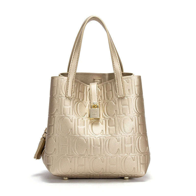 KIMLUD, CHCH Women's Tote Bag New Steel Embossed Handheld Bun Mother Shopping Bag, Gold, KIMLUD APPAREL - Womens Clothes