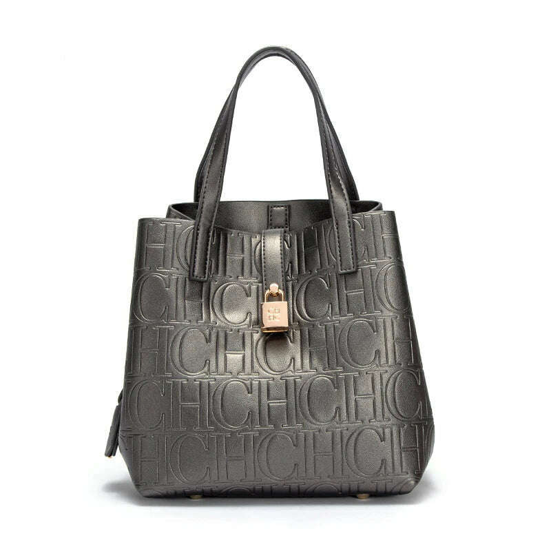 KIMLUD, CHCH Women's Tote Bag New Steel Embossed Handheld Bun Mother Shopping Bag, Silver, KIMLUD APPAREL - Womens Clothes
