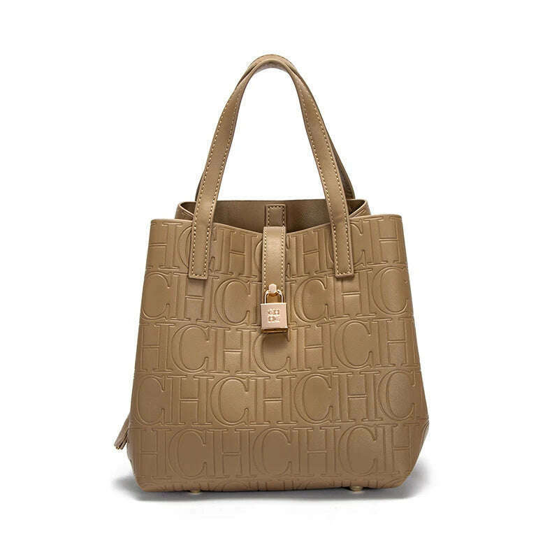 KIMLUD, CHCH Women's Tote Bag New Steel Embossed Handheld Bun Mother Shopping Bag, Khaki, KIMLUD APPAREL - Womens Clothes