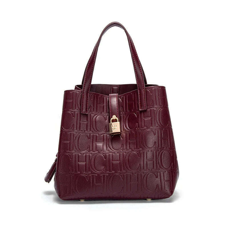 KIMLUD, CHCH Women's Tote Bag New Steel Embossed Handheld Bun Mother Shopping Bag, Burgundy, KIMLUD APPAREL - Womens Clothes