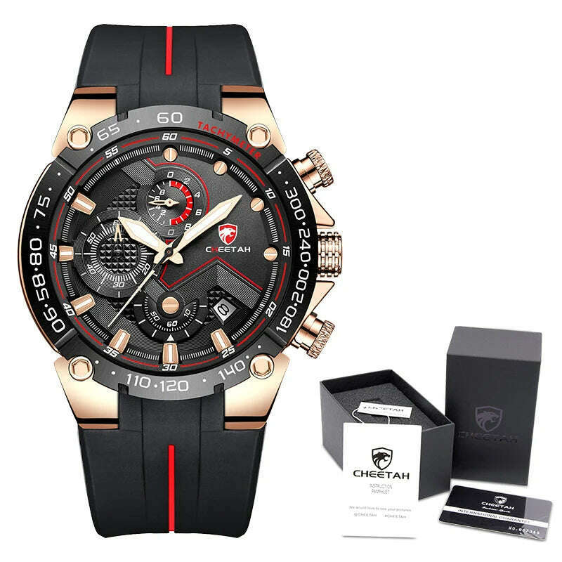 KIMLUD, CHEETAH New Watches Mens Luxury Brand Big Dial Watch Men Waterproof Quartz Wristwatch Sports Chronograph Clock Relogio Masculino, RG B Box, KIMLUD Women's Clothes