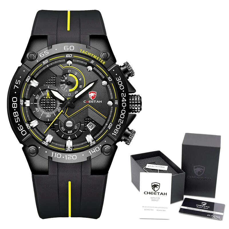 KIMLUD, CHEETAH New Watches Mens Luxury Brand Big Dial Watch Men Waterproof Quartz Wristwatch Sports Chronograph Clock Relogio Masculino, B Y B Box, KIMLUD Women's Clothes