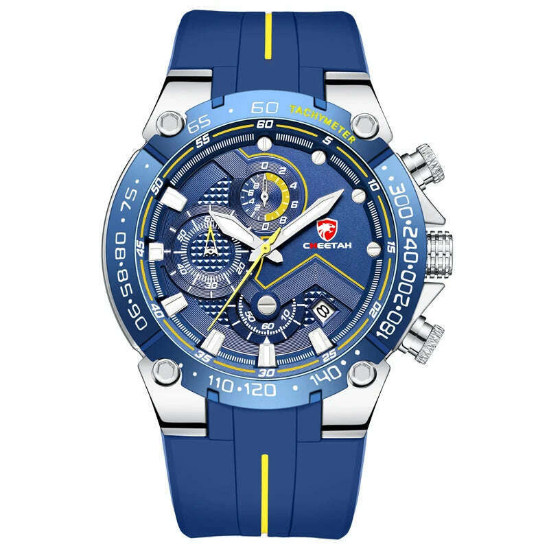 KIMLUD, CHEETAH New Watches Mens Luxury Brand Big Dial Watch Men Waterproof Quartz Wristwatch Sports Chronograph Clock Relogio Masculino, Silver Blue, KIMLUD Women's Clothes