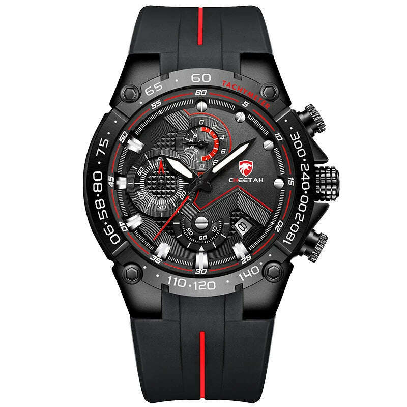 KIMLUD, CHEETAH New Watches Mens Luxury Brand Big Dial Watch Men Waterproof Quartz Wristwatch Sports Chronograph Clock Relogio Masculino, Black Red, KIMLUD Women's Clothes