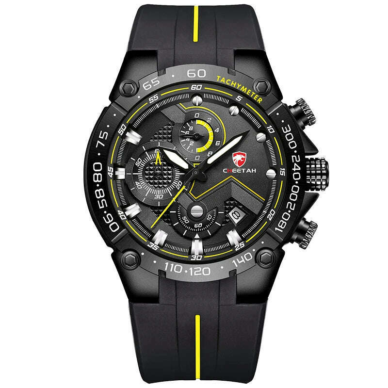 KIMLUD, CHEETAH New Watches Mens Luxury Brand Big Dial Watch Men Waterproof Quartz Wristwatch Sports Chronograph Clock Relogio Masculino, Black Yellow, KIMLUD Women's Clothes