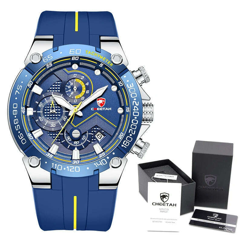 KIMLUD, CHEETAH New Watches Mens Luxury Brand Big Dial Watch Men Waterproof Quartz Wristwatch Sports Chronograph Clock Relogio Masculino, S BE Box, KIMLUD Women's Clothes