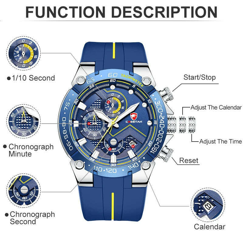 KIMLUD, CHEETAH New Watches Mens Luxury Brand Big Dial Watch Men Waterproof Quartz Wristwatch Sports Chronograph Clock Relogio Masculino, KIMLUD Women's Clothes