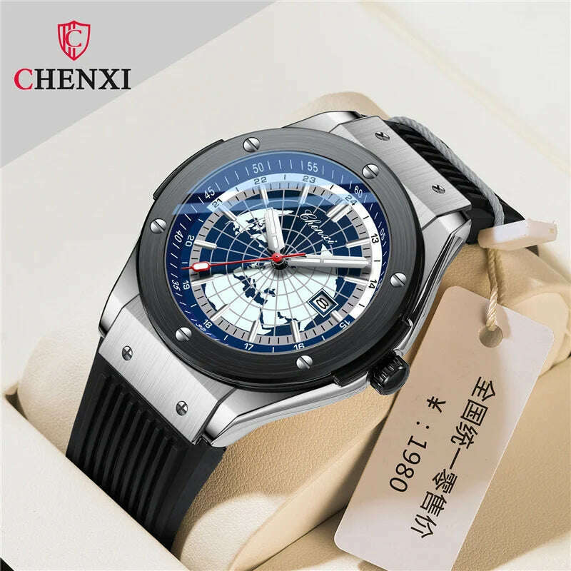 CHENXI 82442 Men's Quartz Watch Casual Unique Sport Watches Brand World Map Military Waterproof Male Wrist Watches Clock Gift - KIMLUD