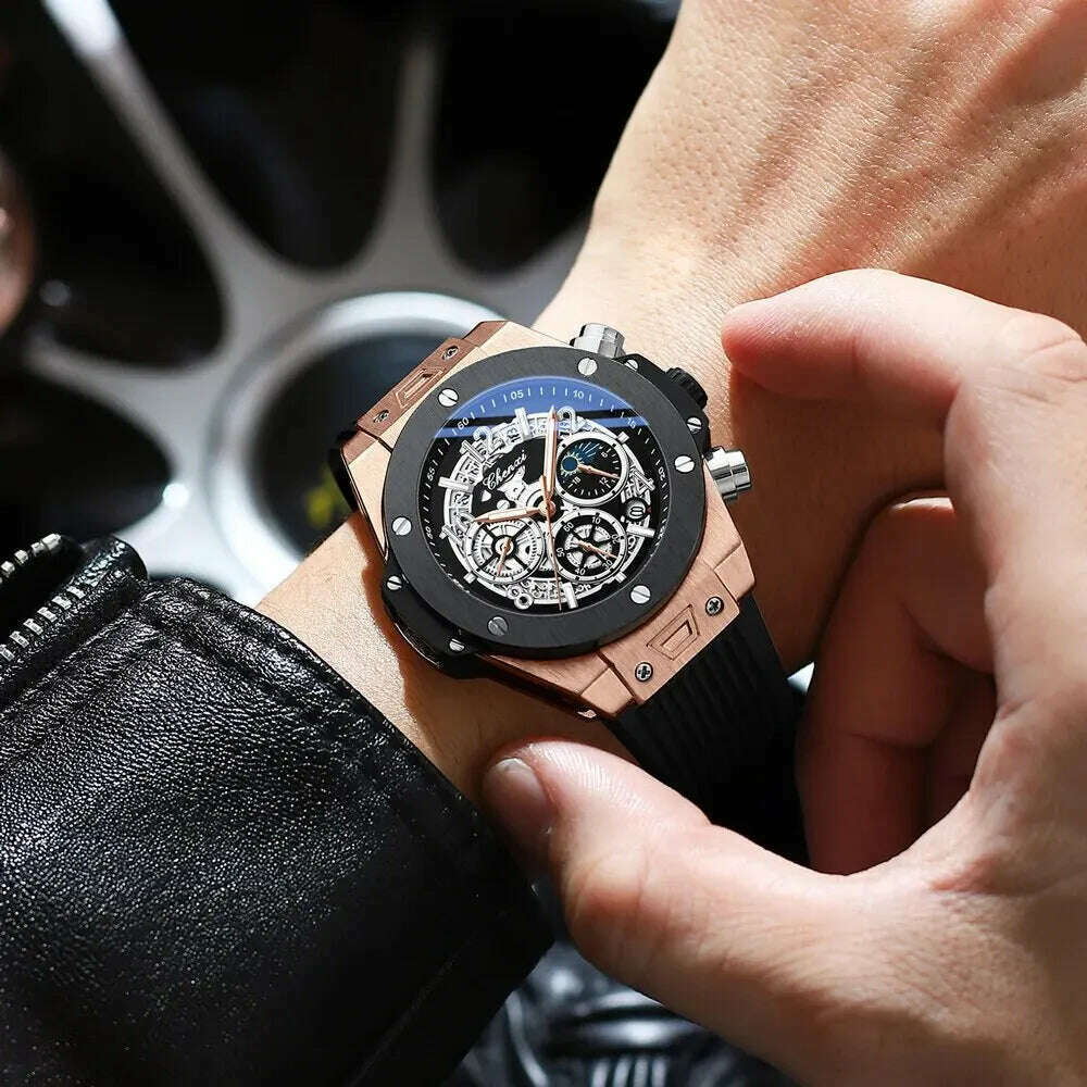 CHENXI Fashion Silicone Chronograph Watch Men Multifunctional Cool Luminous Quartz Starry Lunar Phases Timing Sport Wristwatches - KIMLUD