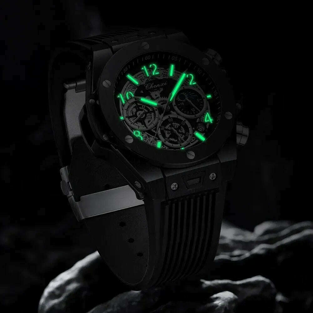 CHENXI Fashion Silicone Chronograph Watch Men Multifunctional Cool Luminous Quartz Starry Lunar Phases Timing Sport Wristwatches - KIMLUD