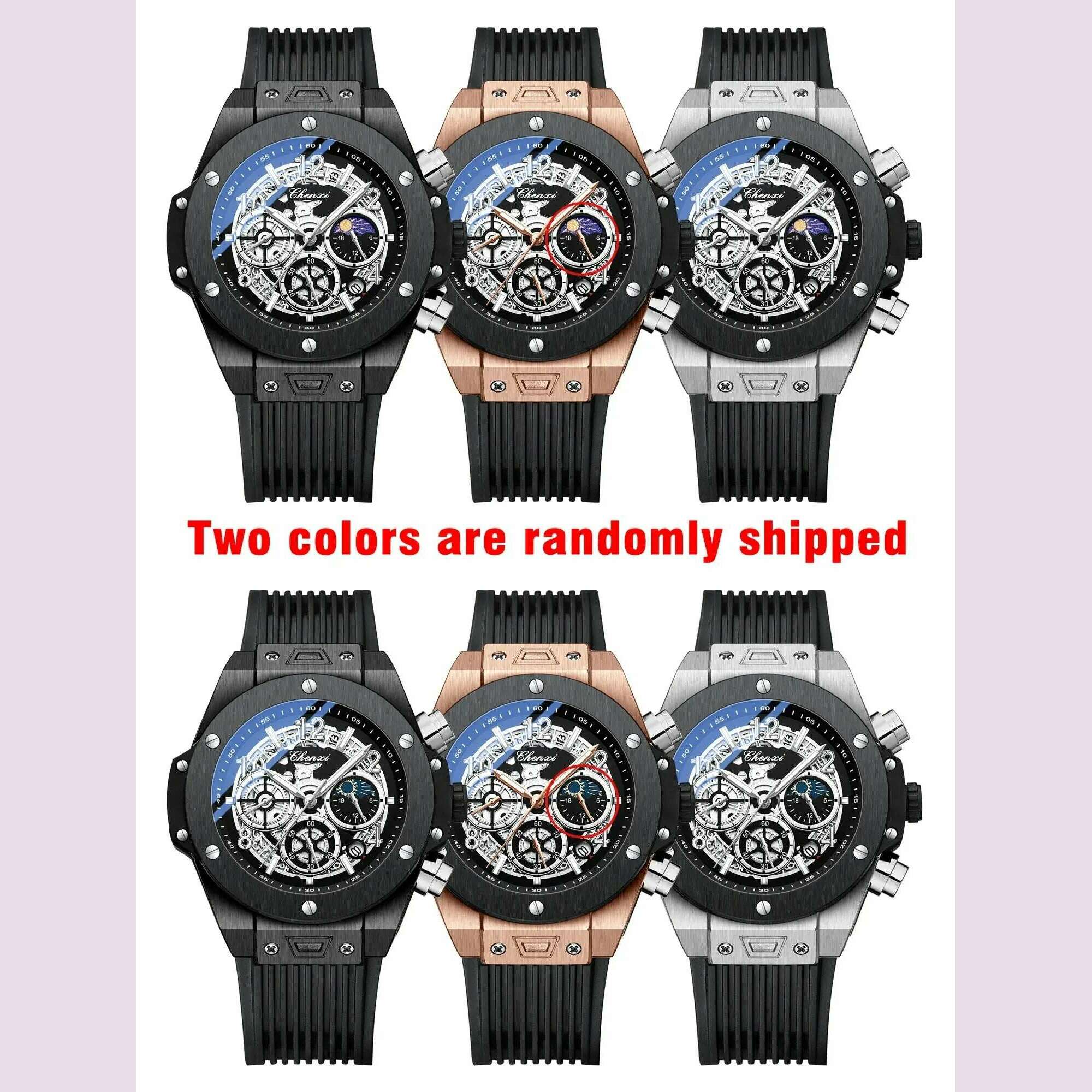 CHENXI Fashion Silicone Chronograph Watch Men Multifunctional Cool Luminous Quartz Starry Lunar Phases Timing Sport Wristwatches - KIMLUD