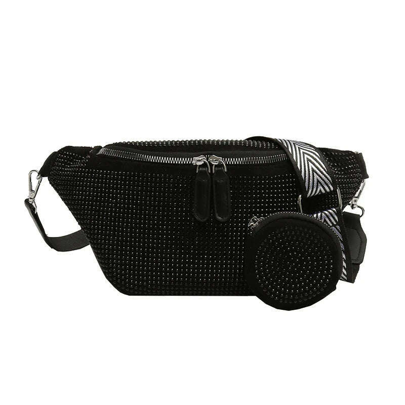 KIMLUD, Chest Bags For Women Casual Travel Crossbody Shoulder Bag Fashion Rivet Waist Pack Leisure Luxury Designer Handbag Femael Bags, Black waist bag, KIMLUD Women's Clothes