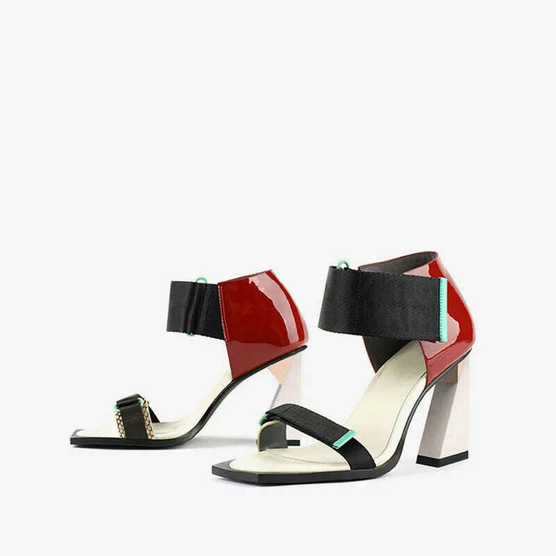 KIMLUD, Chic Apricot Leather Women Summer Sandals Ins Design Strap Buckle Dress Work Stilettos Wine Red High Heels Lady Sandalias Femmes, KIMLUD Women's Clothes
