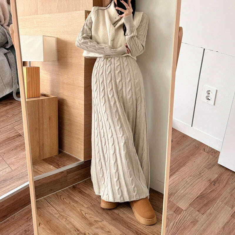 KIMLUD, Chic Korean Autumn Winter Knitted Long Sweater Dress Elegant Women Round Collar Twisted Thick Warm Loose A Line Maxi Vestidos, KIMLUD Womens Clothes