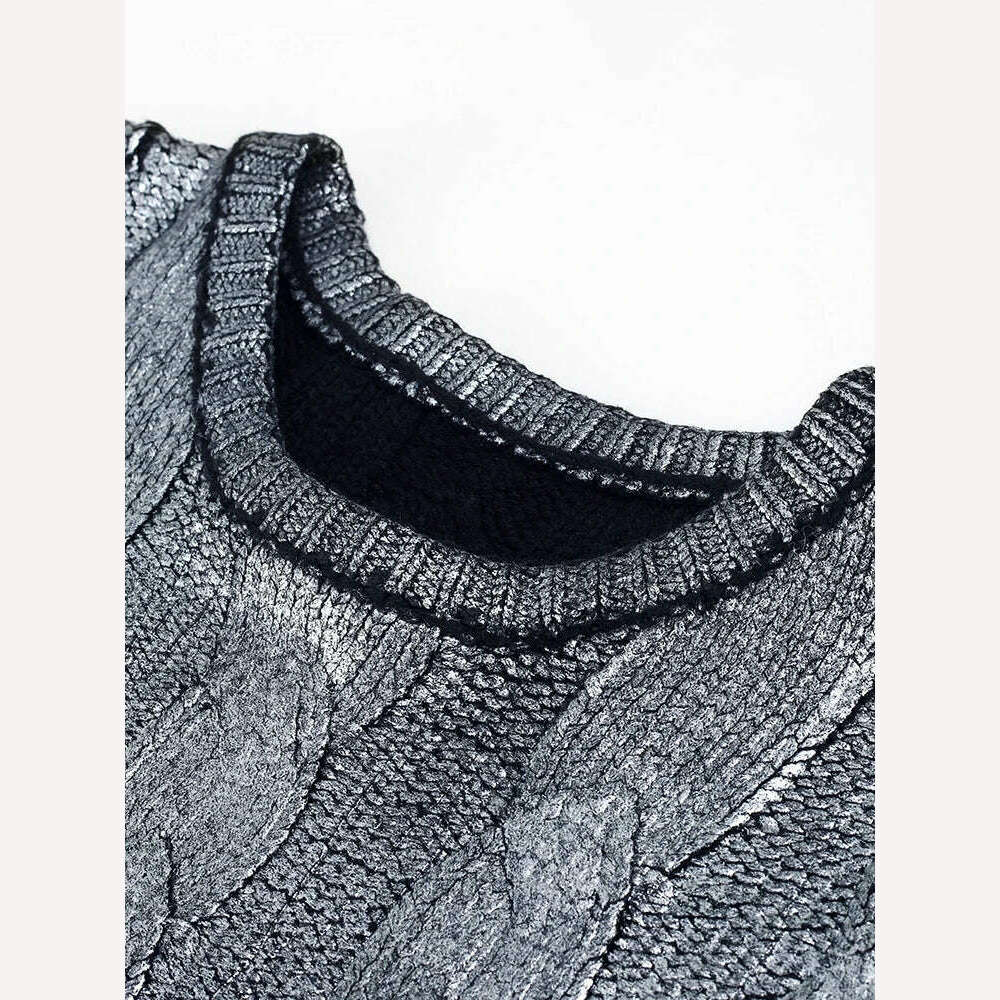 KIMLUD, Chic Twist Fashion Hot Silver Knitted Sweaters Women O Neck Long Sleeve Loose Pullover Sweater Autumn 2023 Midi Streetwear Tops, KIMLUD Womens Clothes