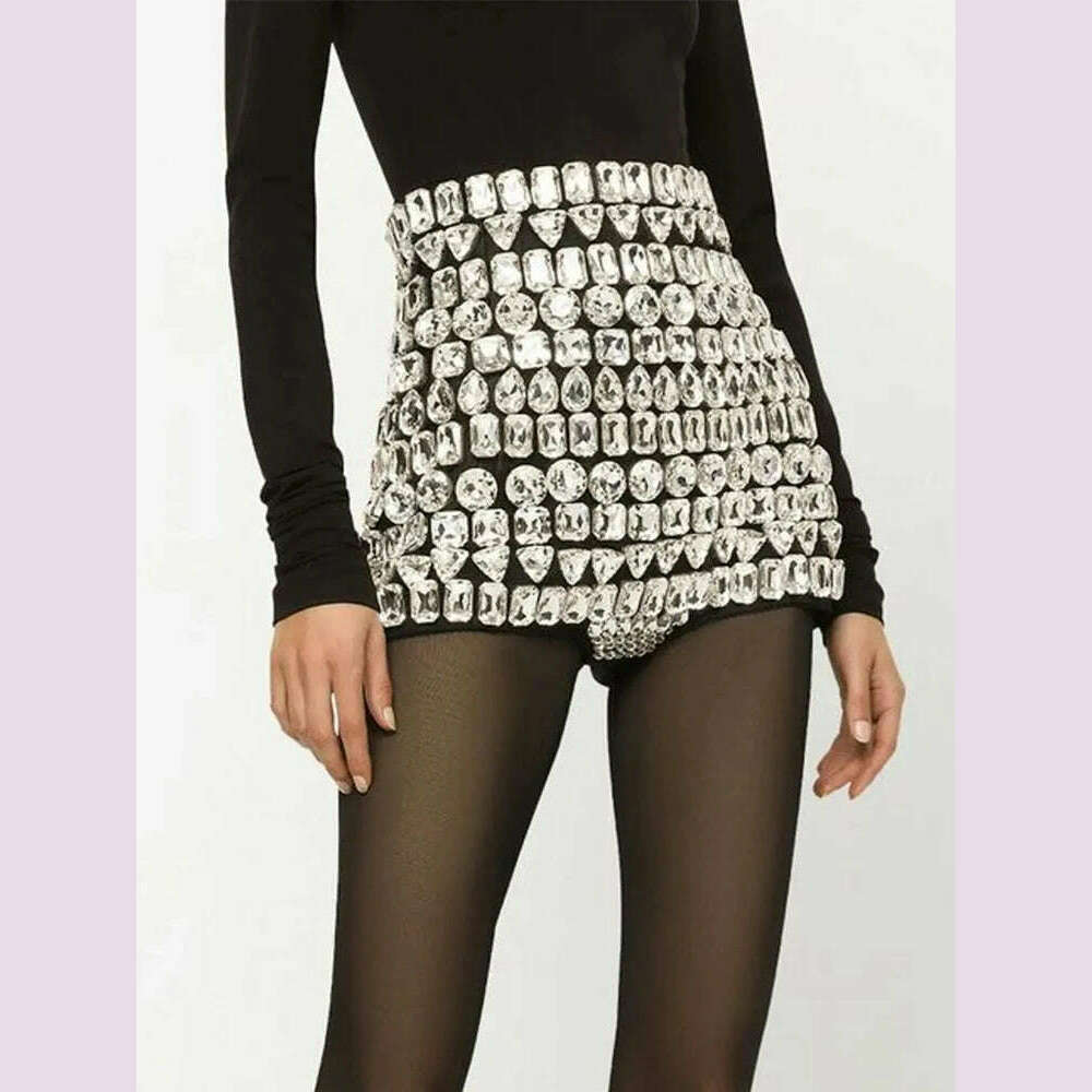 KIMLUD, CHICEVER Patchwork Diamond Shorts For Women High Waist Fashion Spliced Zipper Slimming Colorblock Summer Bodycon Skirt Female, KIMLUD Womens Clothes